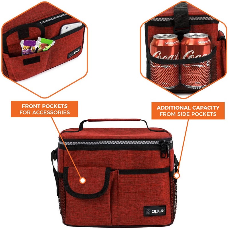 opux Insulated Lunch Bag for Men Women, Leakproof Heather Red Lunch Box for Work, Portable Soft Lunch Cooler Bag with Shoulder Strap, Adult Lunchbox Lunch Pail for Kid Boy Girl School, 14 Can/8L - Image 4